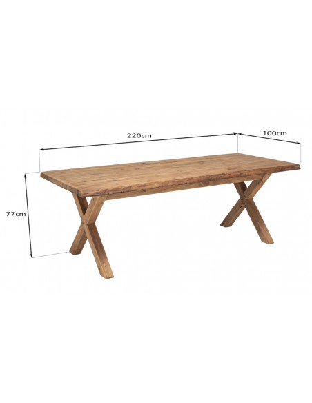 Dimensions table repas en pin recyclé