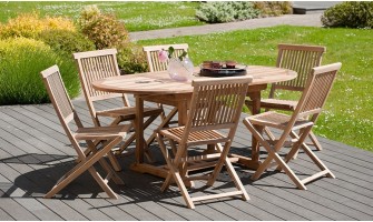 Salon de jardin complet en teck avec 6 chaises