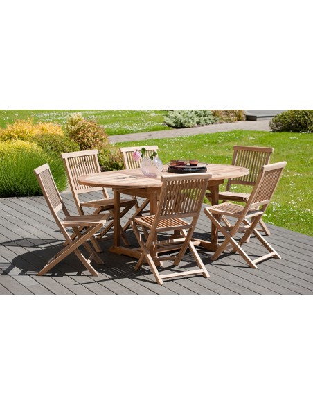 Salon de jardin complet en teck avec 6 chaises