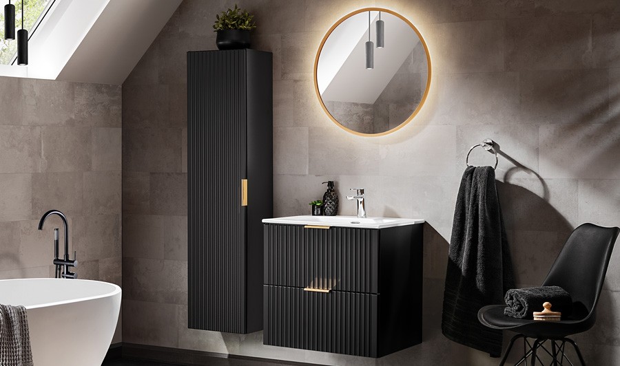 Ensemble meubles de salle de bain : meuble de vasque encastrable, miroir  LED, placard