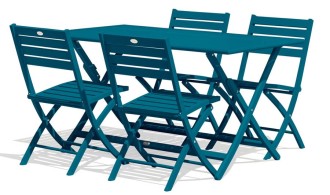 Ensemble jardin pliant bleu canard