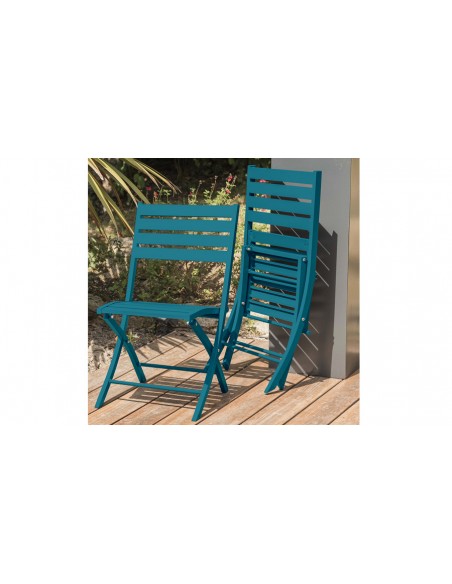 Ensemble jardin pliant bleu canard