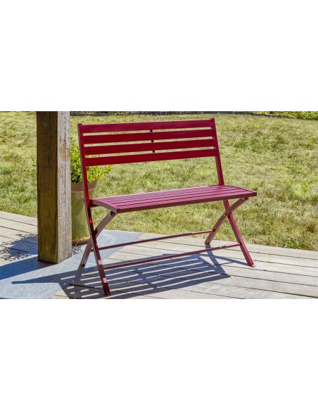 Banc jardin pliant aluminium carmin