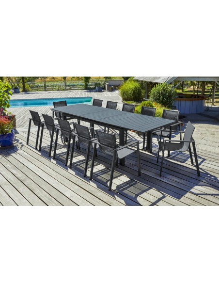 Salon jardin extensible anthracite 12 fauteuils Miami