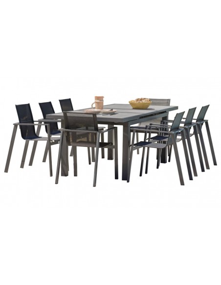 VENISE - Ensemble repas de jardin 8 places en aluminium