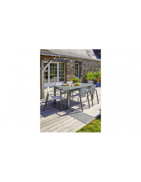 Ensemble table et 6 fauteuils kaki