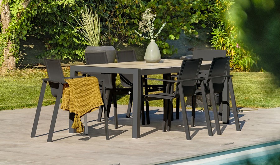 Table de jardin en céramique et aluminium gris Venise