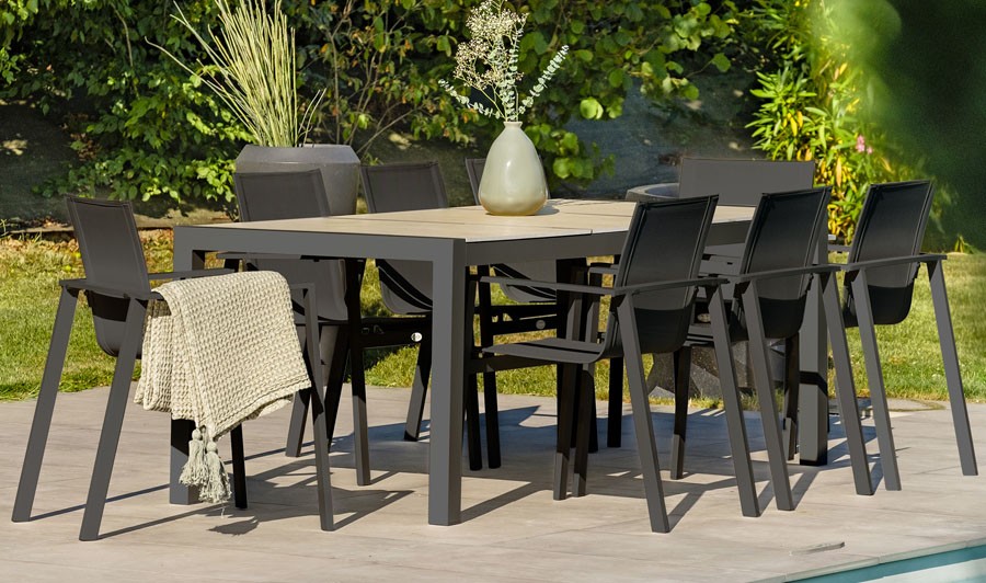 Table de jardin en céramique et aluminium gris Venise