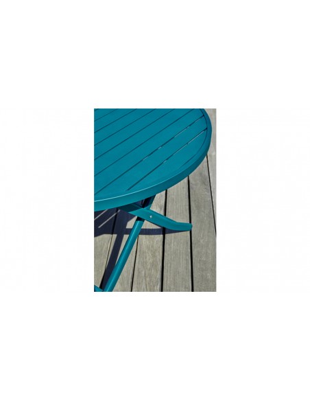 Table jardin ronde pliante bleu canard