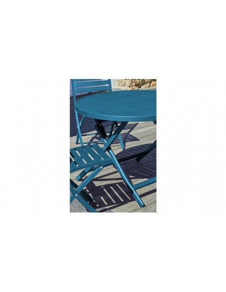 Table jardin ronde pliante bleu canard
