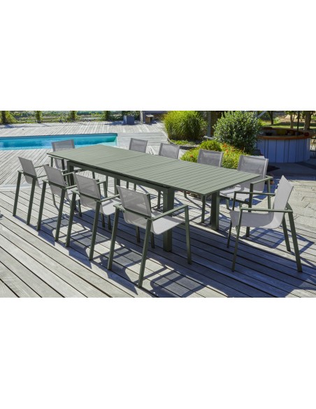 Salon de jardin en aluminium kaki 10 places