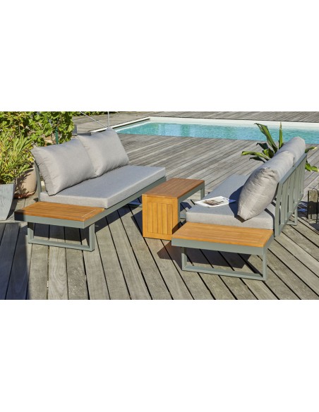 Salon bas de jardin modulable aluminium kaki