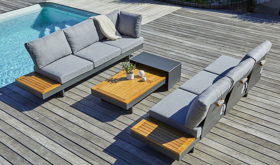 Salon de jardin bas d'angle Vanuatu en acacia et aluminium 6 places