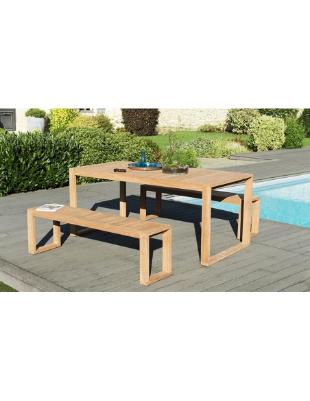 Ensemble jardin table et banc en teck