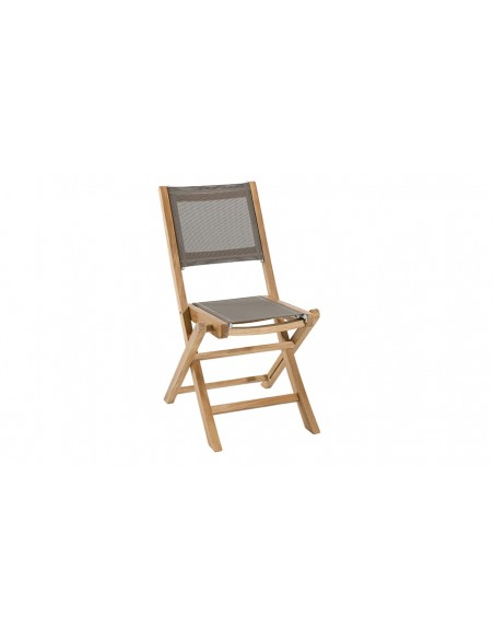 chaise en textilène taupe et teck