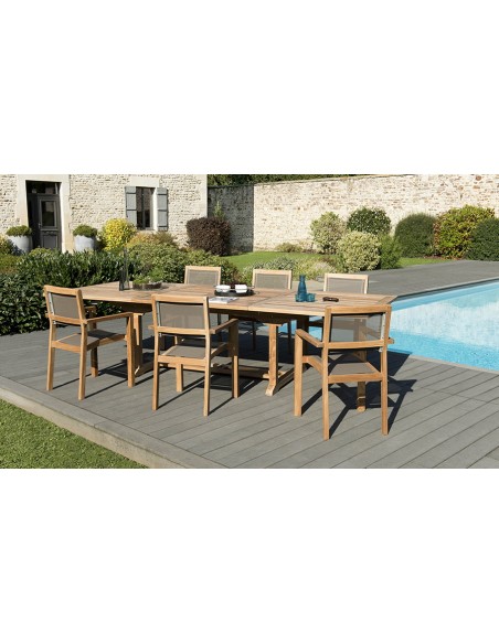 Ensemble jardin table + 6 fauteuils en teck