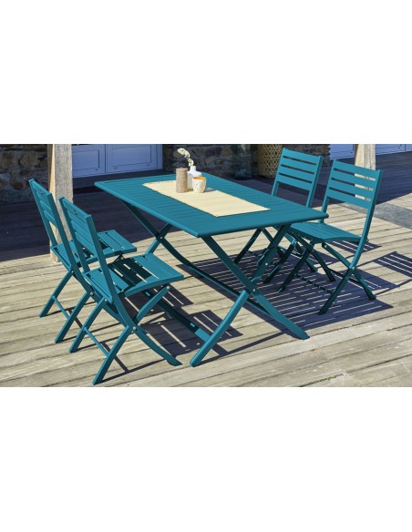 Salon de jardin 4 places bleu canard