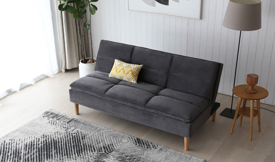 Canapé Convertible 2 Places Gris Foncé - Guesta - Pieds Bois. Banquette