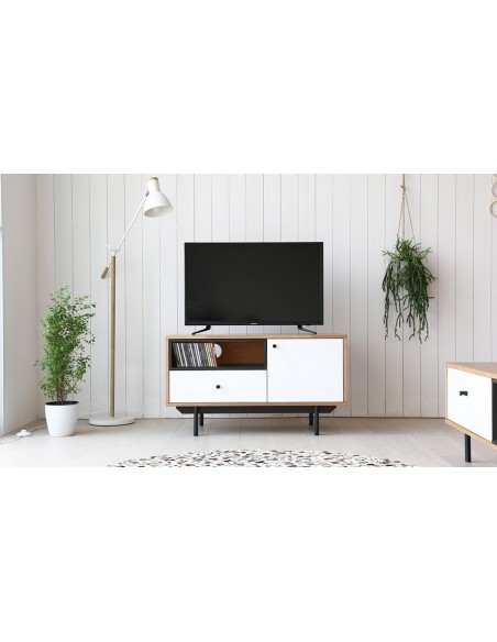 Petit meuble TV bois naturel et blanc