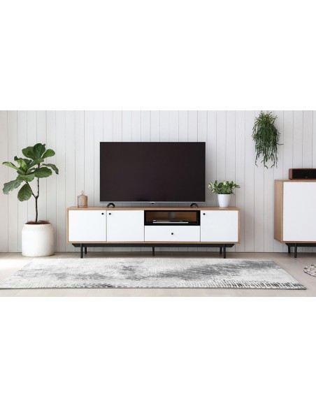 Grand meuble TV bois naturel et blanc