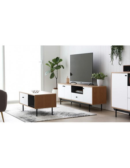 Grand meuble TV Cologne blanc, bois et noir