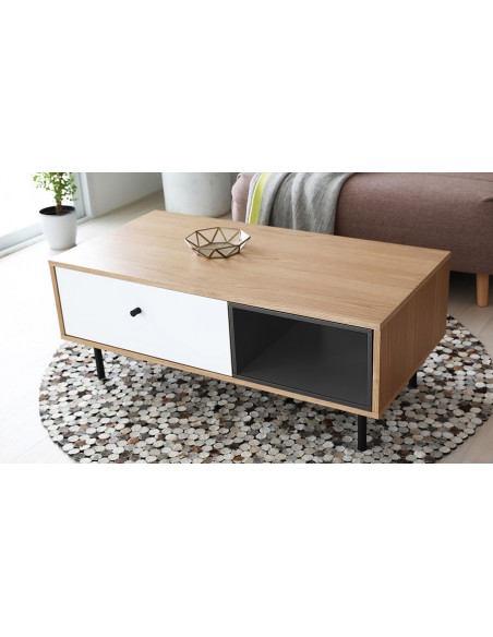 Table basse blanche et bois naturelle