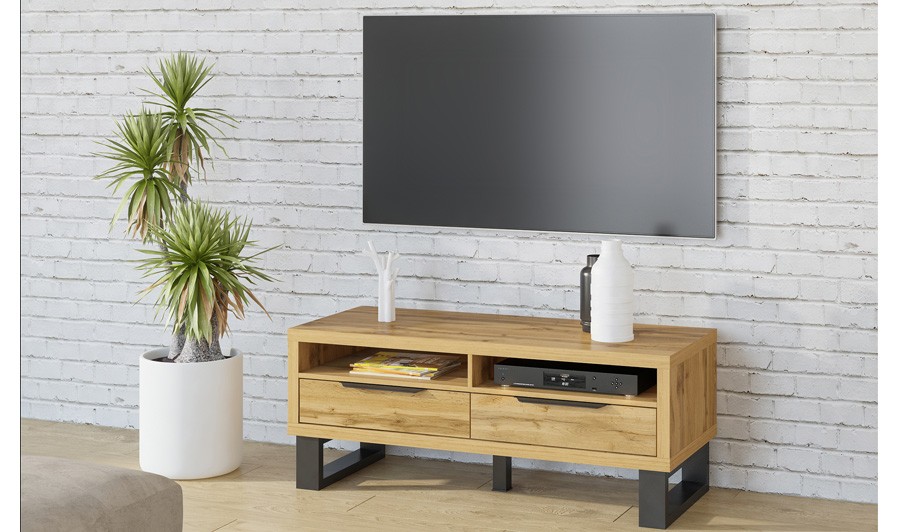 Petit meuble TV style industriel 2 tiroirs - Hepsy