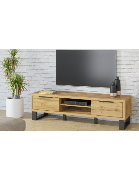 Petit meuble TV style industriel 2 tiroirs - Hepsy