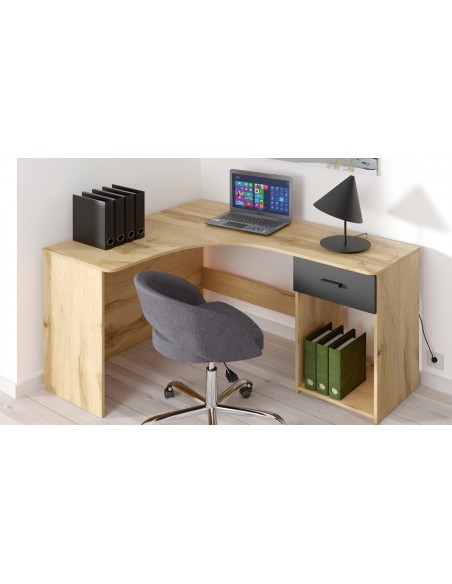 Bureau d'angle arrondi noir et chêne