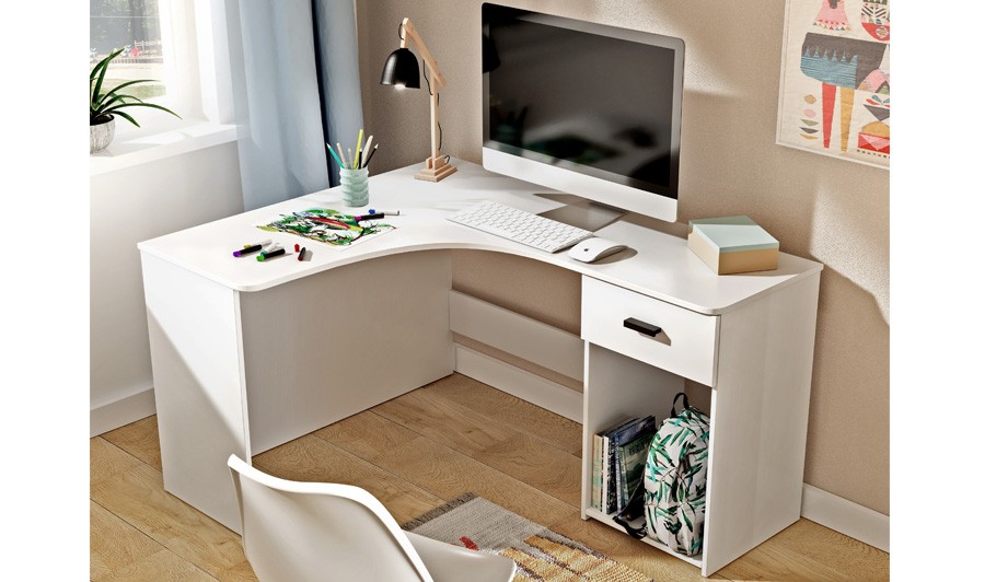 Bureau d'angle arrondi blanc - Circula