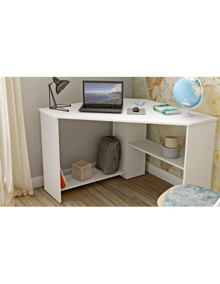 Petit bureau d'angle compact blanc