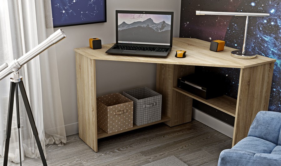 Bureau d'angle Inovo avec tiroir - blanc/chêne Scandinave - Emob