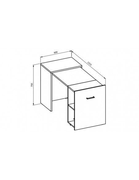 Dimensions bureau coulissant déplié Reflex