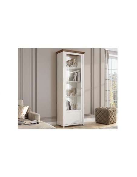 Vitrine 1 porte bois blanchi