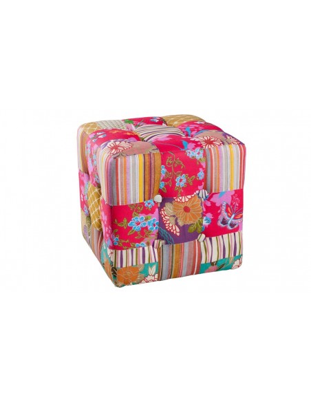 Pouf carré patchwork fleurs coloré