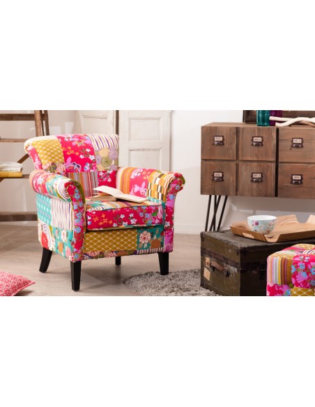 Fauteuil accoudoir patchwork coloré bohème