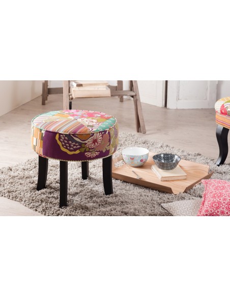 Tabouret rond patchwork coloré