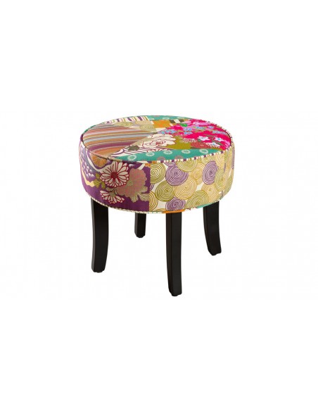 Tabouret rond patchwork coloré