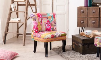 Fauteuil sans accoudoir tissu patchwork bohème Brooke