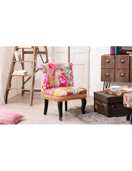 Fauteuil sans accoudoir tissu patchwork bohème Brooke