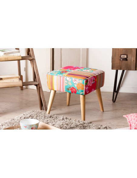 Tabouret en tissu patchwork coloré bohème Brooke