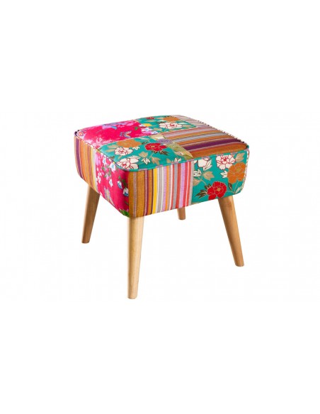 Tabouret carré patchwork coloré