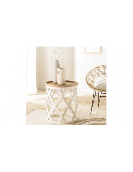 Petite table d'appoint style ethnique blanche