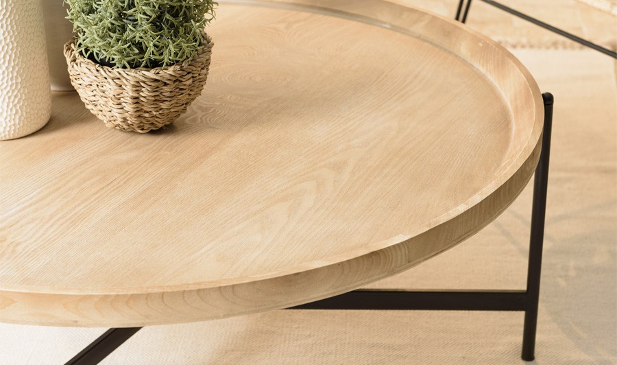 Grande table basse ronde industrielle 100 cm - Korbi