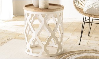 Table d'appoint style ethnique bois et blanc