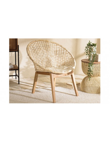 Fauteuil ethnique en abaca beige