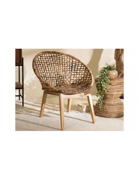 Fauteuil en abaca tressé foncé