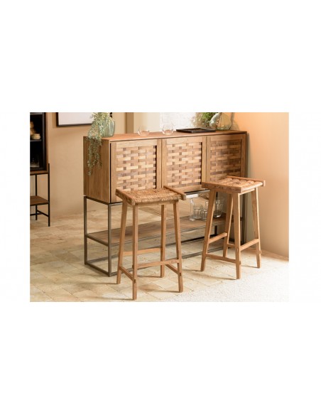 Tabouret de bar teck et abaca Thekku