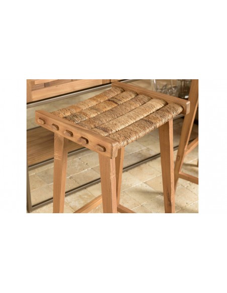 Tabouret de bar teck et abaca Thekku