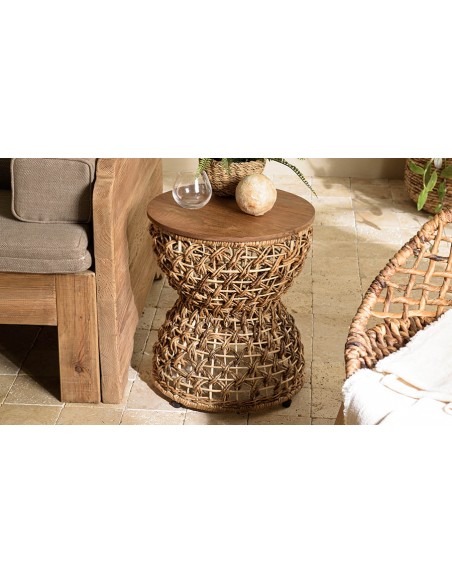 Tabouret en abaca beige